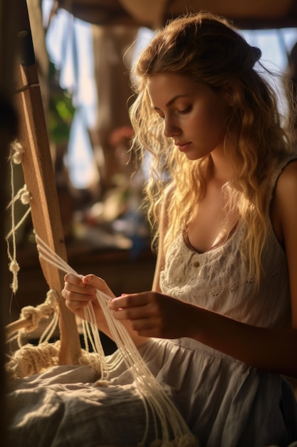 Kobieta haftująca na tamborku